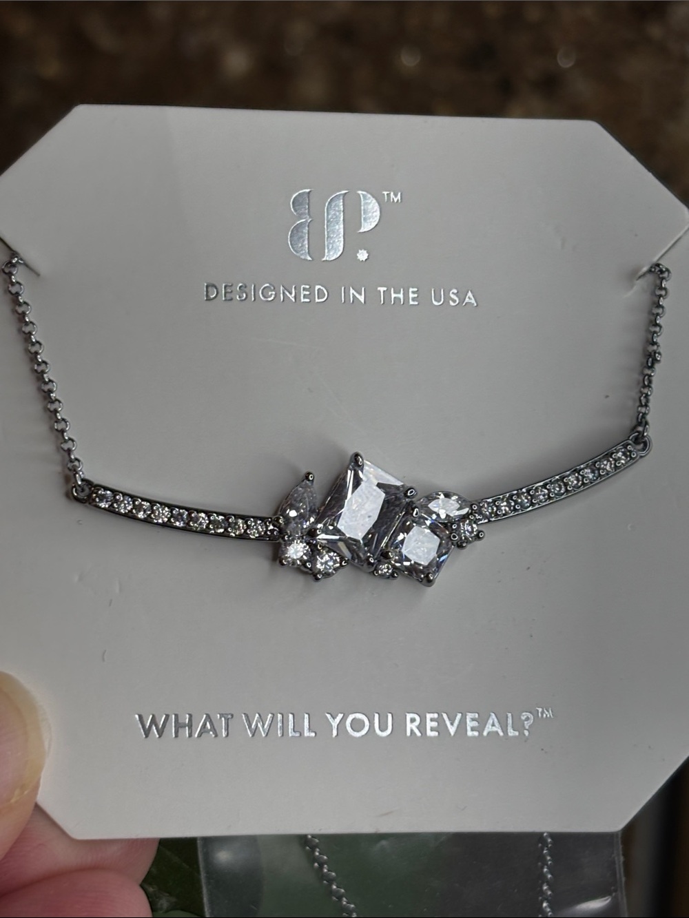 Silver Crystal Cluster Bar Necklace - Designed in the USA